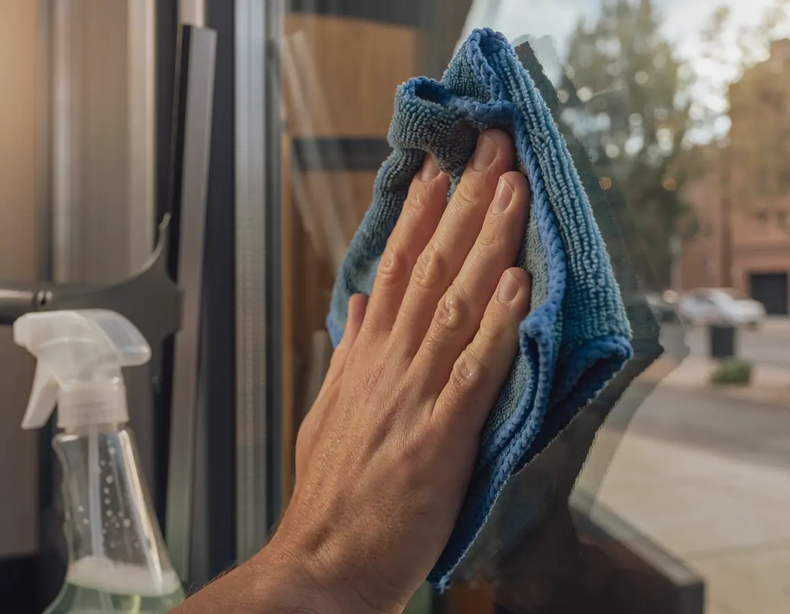 Detailed close-up of freshly cleaned window glass